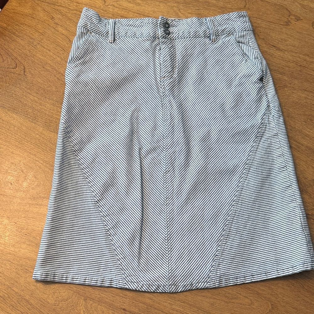 Pilcro Black and White Striped A-Line Denim Skirt
